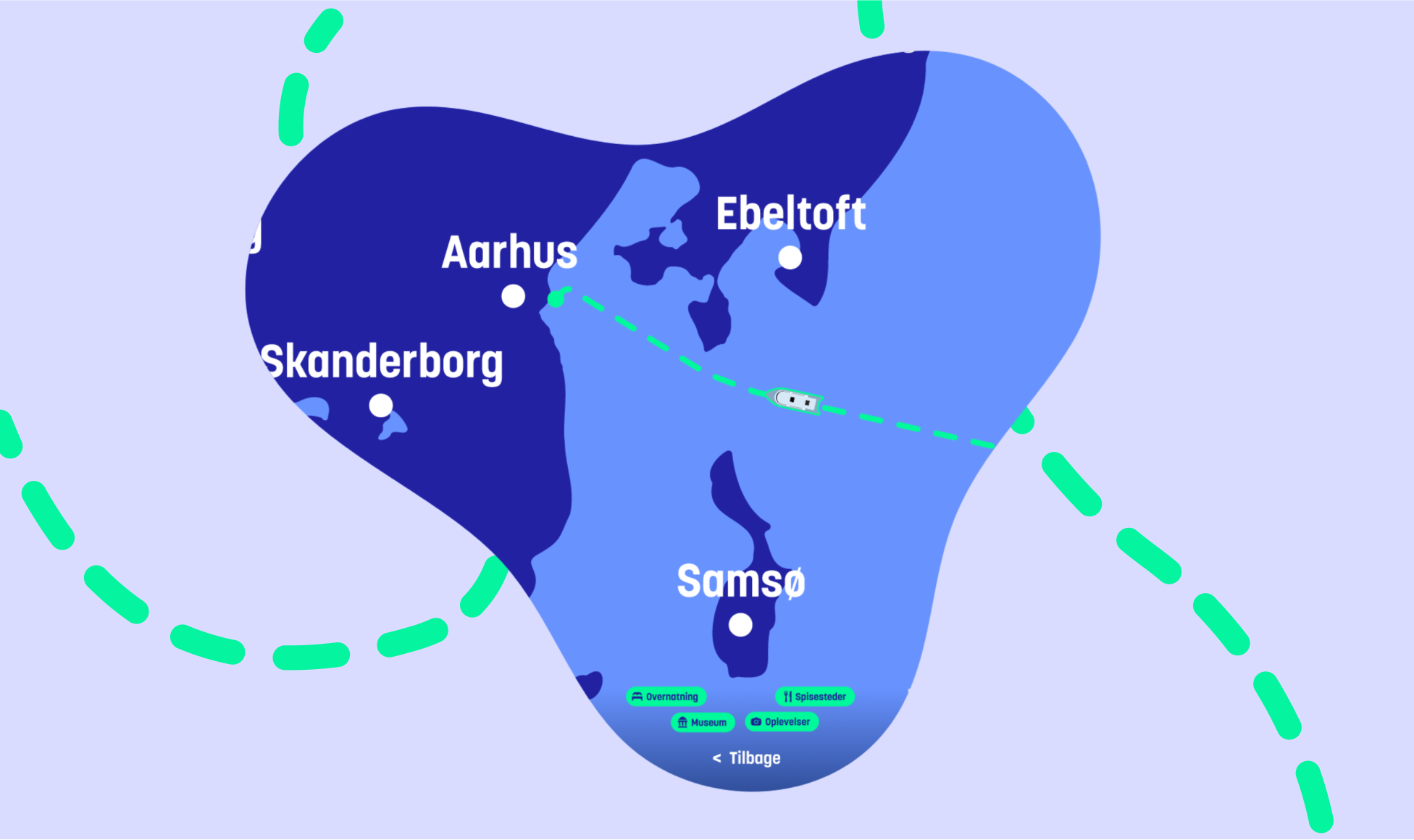 View of table with a map and a ferry rute